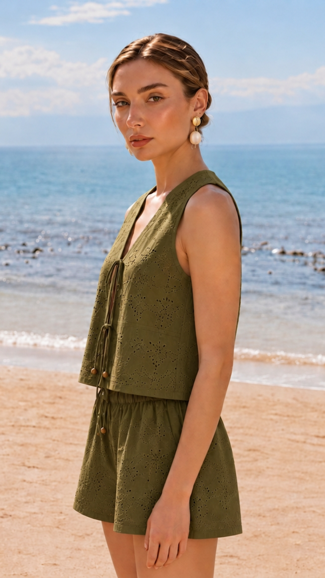 OLIVE EMBROIDERED COTTON SET