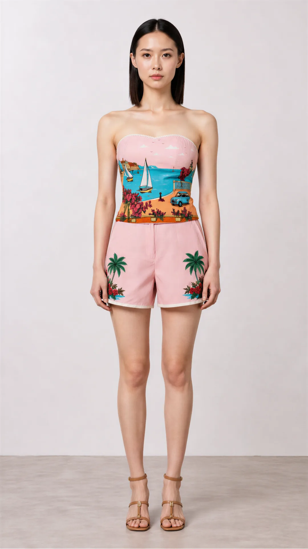 FRENCH ROSE PINK COTTON CORSET & SHORTS