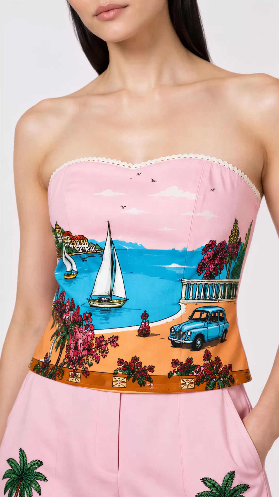 FRENCH ROSE PINK COTTON CORSET & SHORTS Alternate