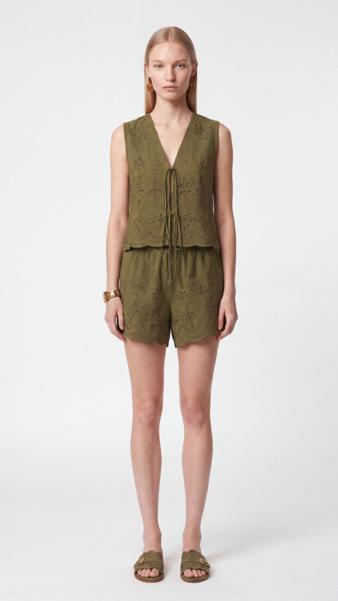 OLIVE EMBROIDERED COTTON SET