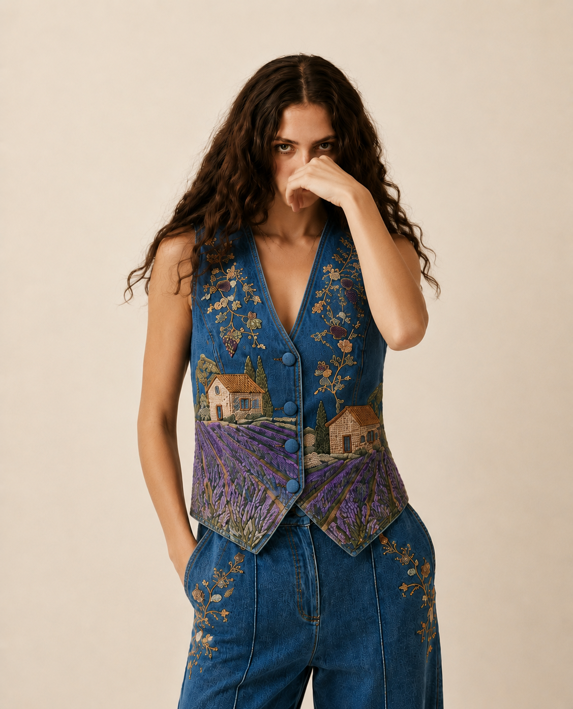 Lavande Embroidered Vest & Trouser Set